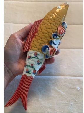 Chinese Sancai-glazed ceramic carp figurine koi fish